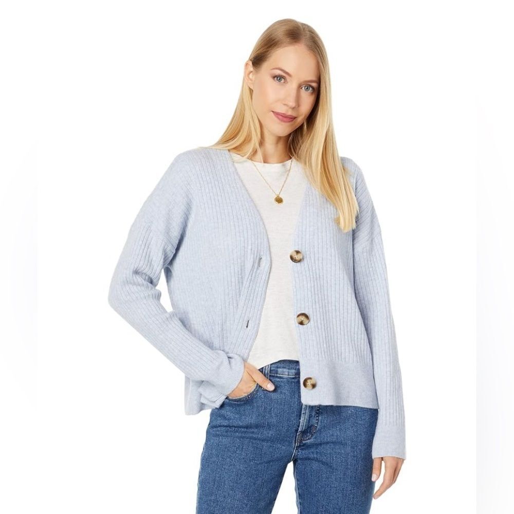 Madewell Cameron Button-Up Cardigan Sweater in Serene Blue XL Wool/Alpaca